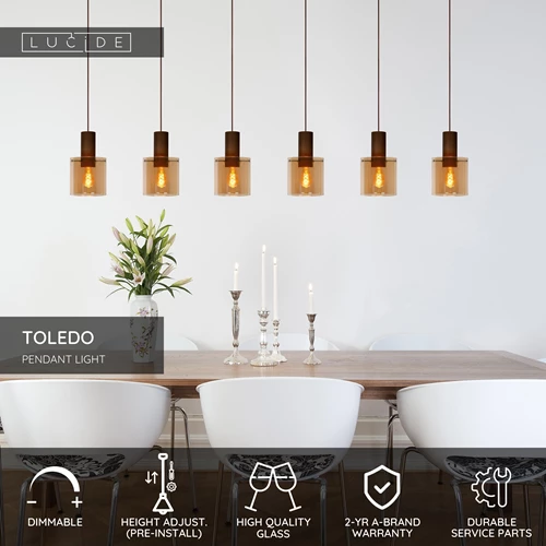 Lucide TOLEDO - Pendant light - Ø 20 cm - 3xE27 - Amber - USP